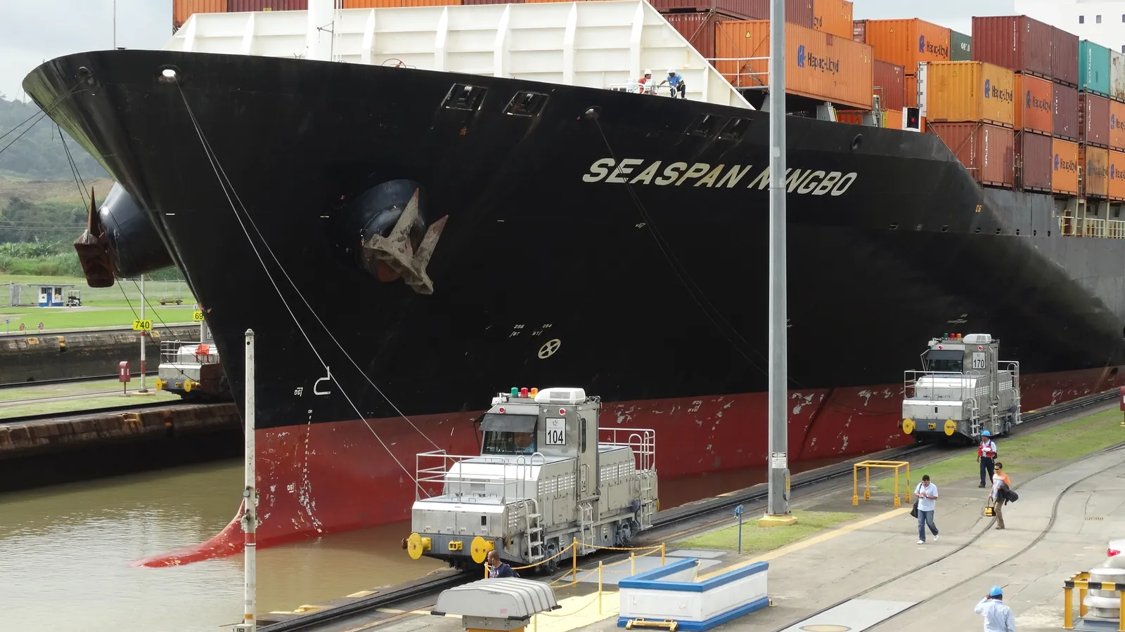Container ship entering the Miraflores Locks of the Panama Canal