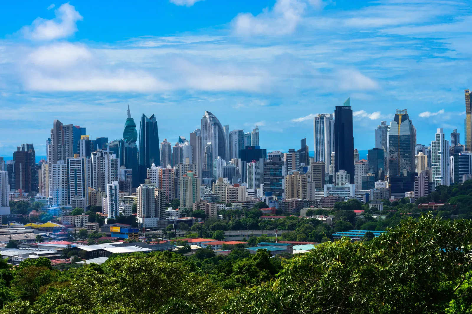 The Panama City skyline framed by tropical forest